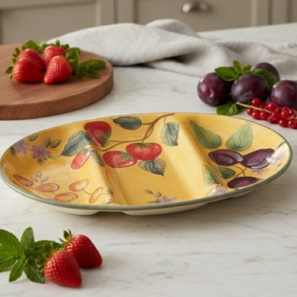 Gibson Elite Claire Murray La Bella Vita oval serving platter hand painted fruit
